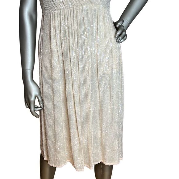 French Connection Sequin Midi Dress Cream Sleeveless V-Neck Size 0 (028) - Picture 3 of 16